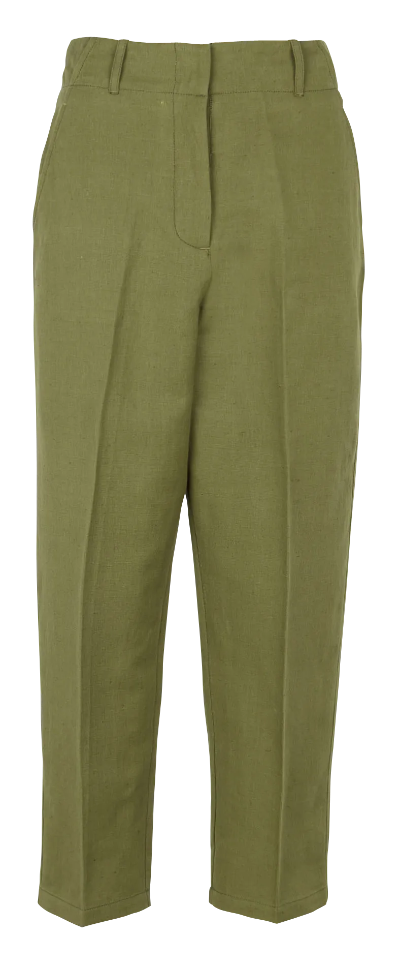 ALAN - Pantalón de lino y algodón tapered de talle alto en caqui