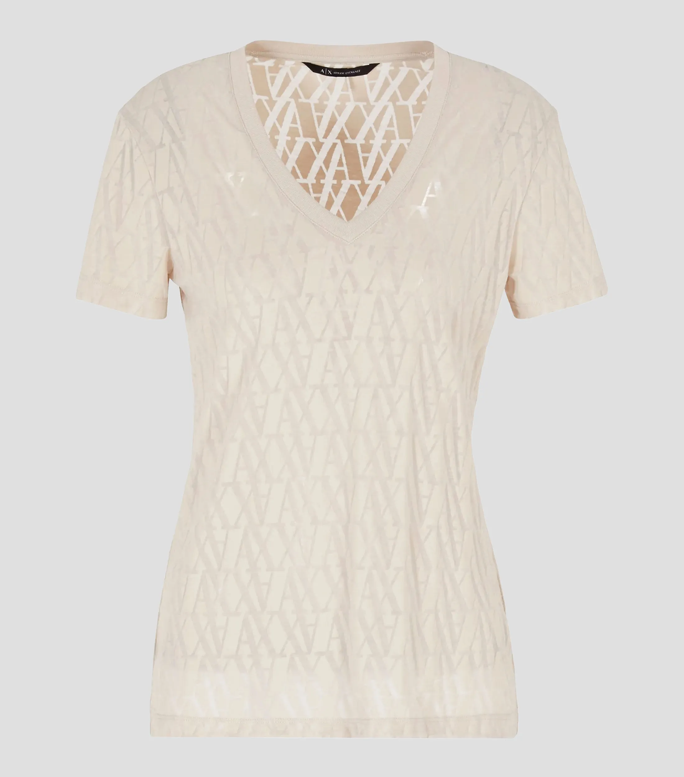 Armani Exchange Playera cuello V manga corta con monogram Mujer