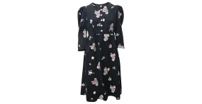 Autre Marque Batsheva Vestido midi con mangas abullonadas en algodón con estampado floral negro 