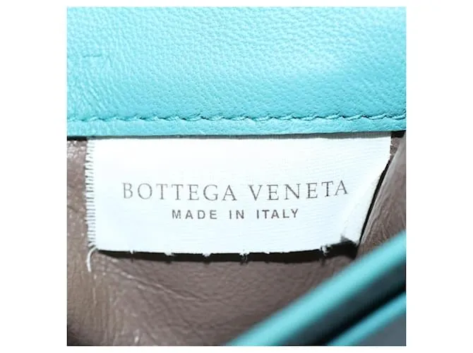 Autre Marque BOTTEGAVENETA INTRECCIATO Tarjetero Piel Azul Turquesa Auth ki3762 