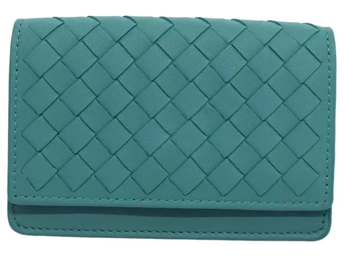 Autre Marque BOTTEGAVENETA INTRECCIATO Tarjetero Piel Azul Turquesa Auth ki3762 