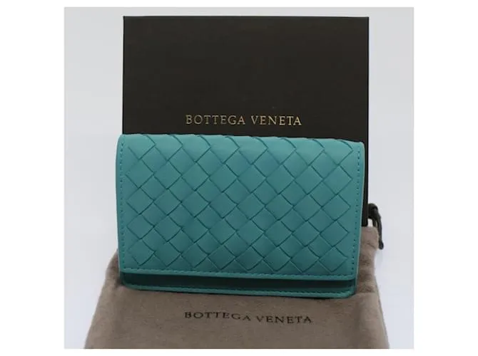 Autre Marque BOTTEGAVENETA INTRECCIATO Tarjetero Piel Azul Turquesa Auth ki3762 