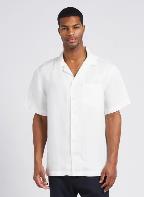 BARAC - Camisa recta de mezcla de lino con cuello cubano en blanco