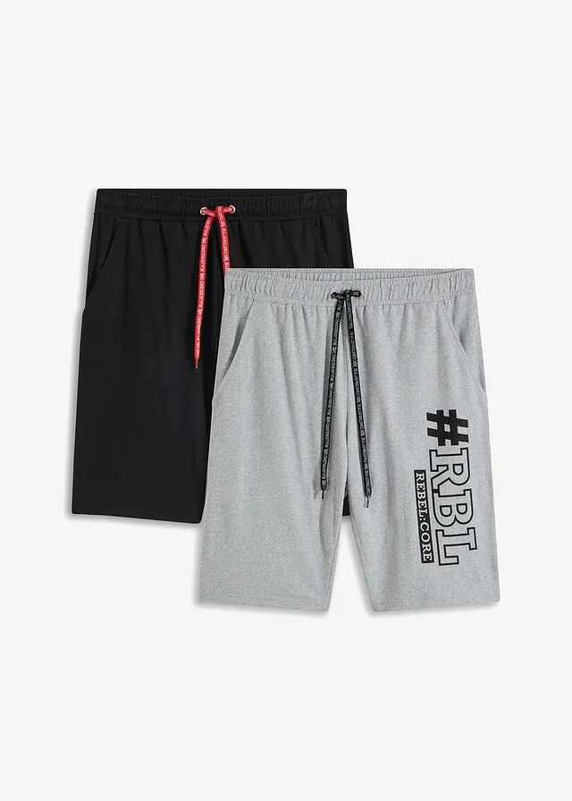 Bermudas de punto (2 unidades), regular fit Negro-gris claro jaspeado estampado