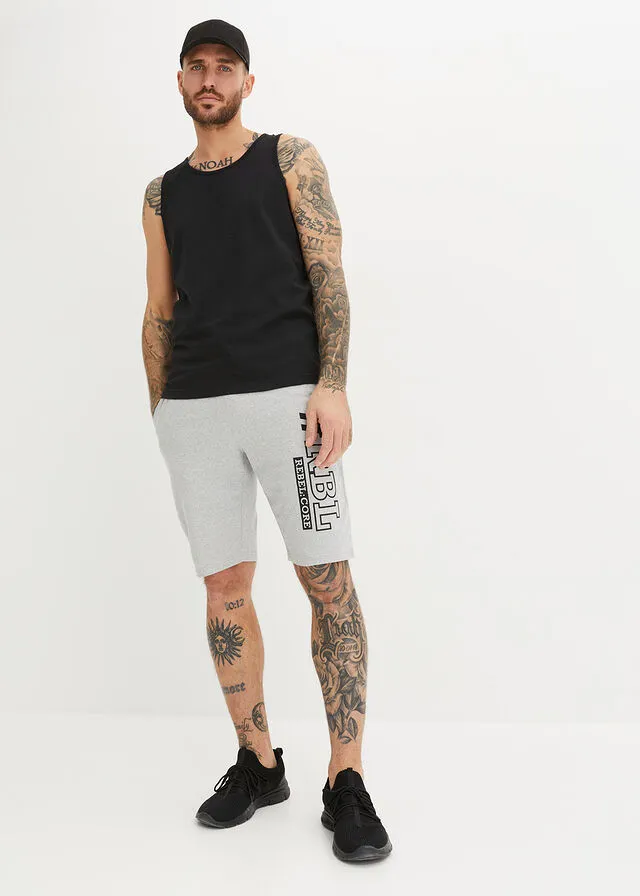 Bermudas de punto (2 unidades), regular fit Negro-gris claro jaspeado estampado