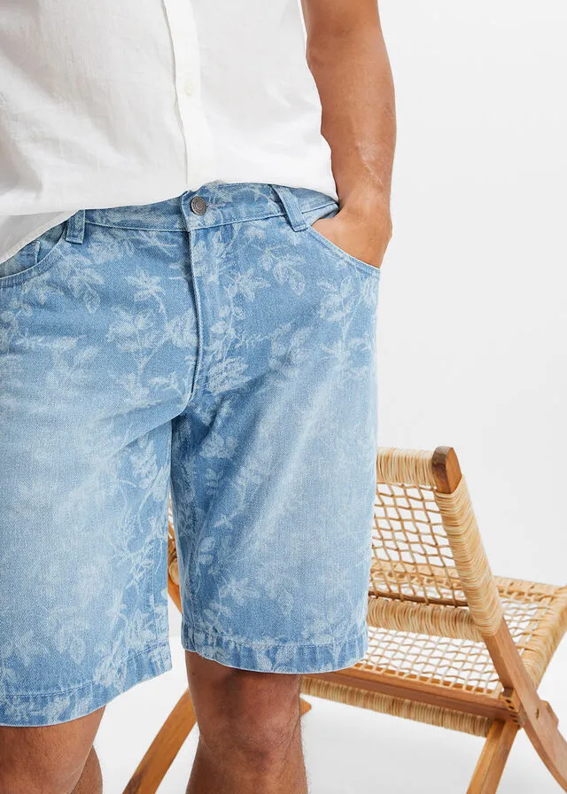 Bermudas vaqueras de corte holgado Azul claro denim estampado