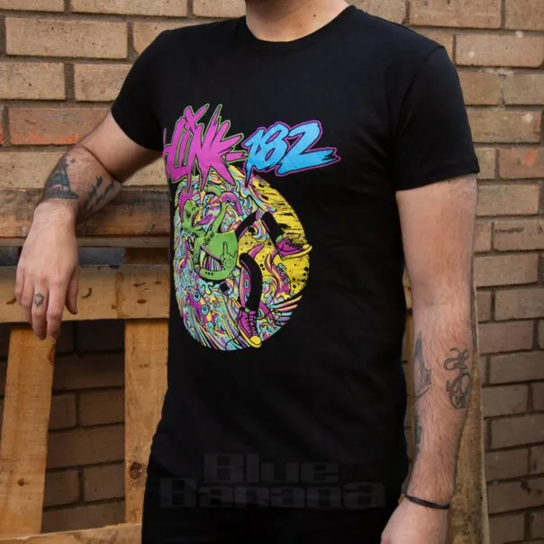 Blink 182 Camiseta Oficial de Manga Corta Con Estampado Overboard Event (Negro)