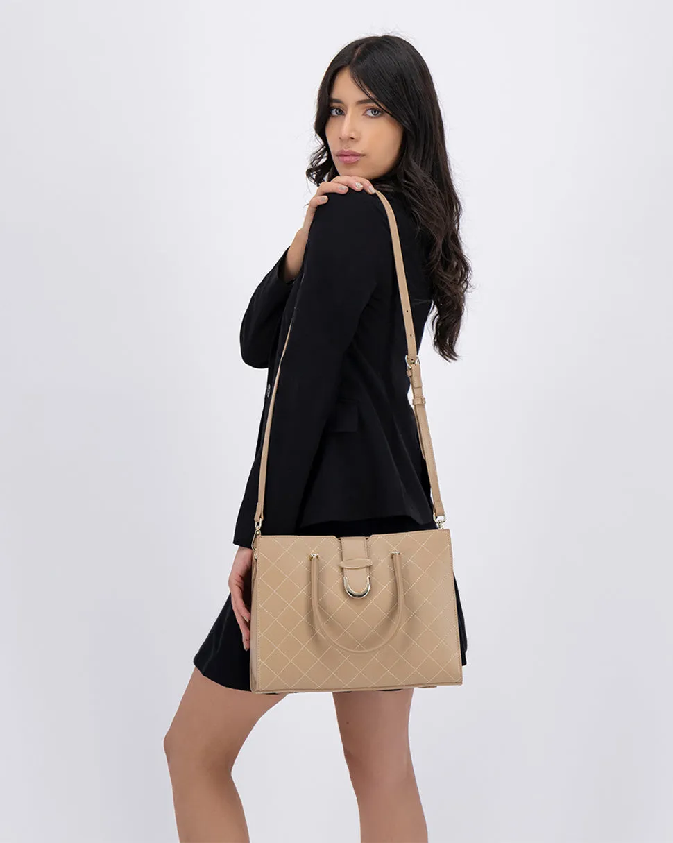 Bolsa Satchel Doble asa Color Beige Exterior Piel sintética de RBCOLLECTION