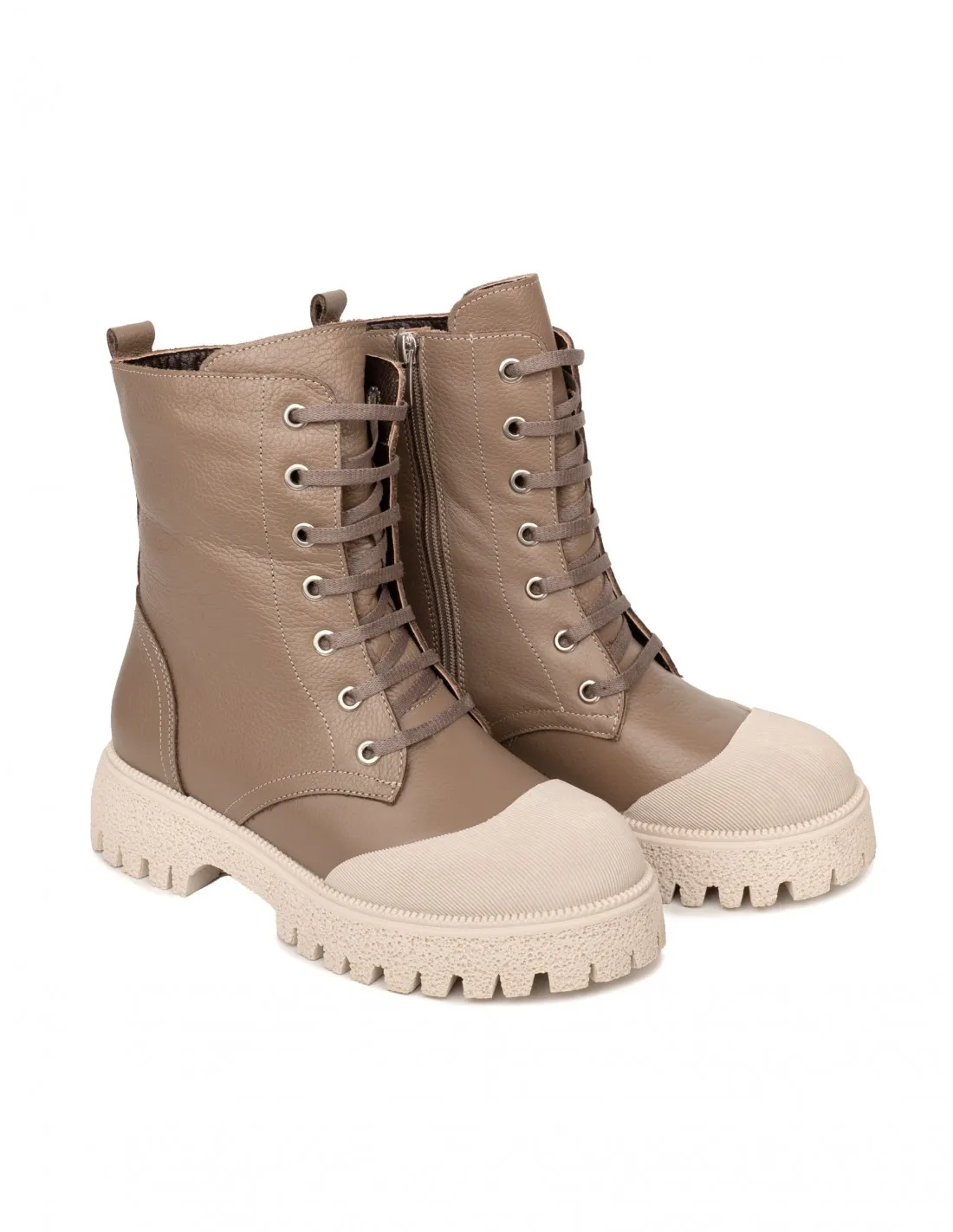 Botas Cordones Plataforma Puntera Taupe