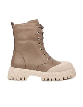 Botas Cordones Plataforma Puntera Taupe