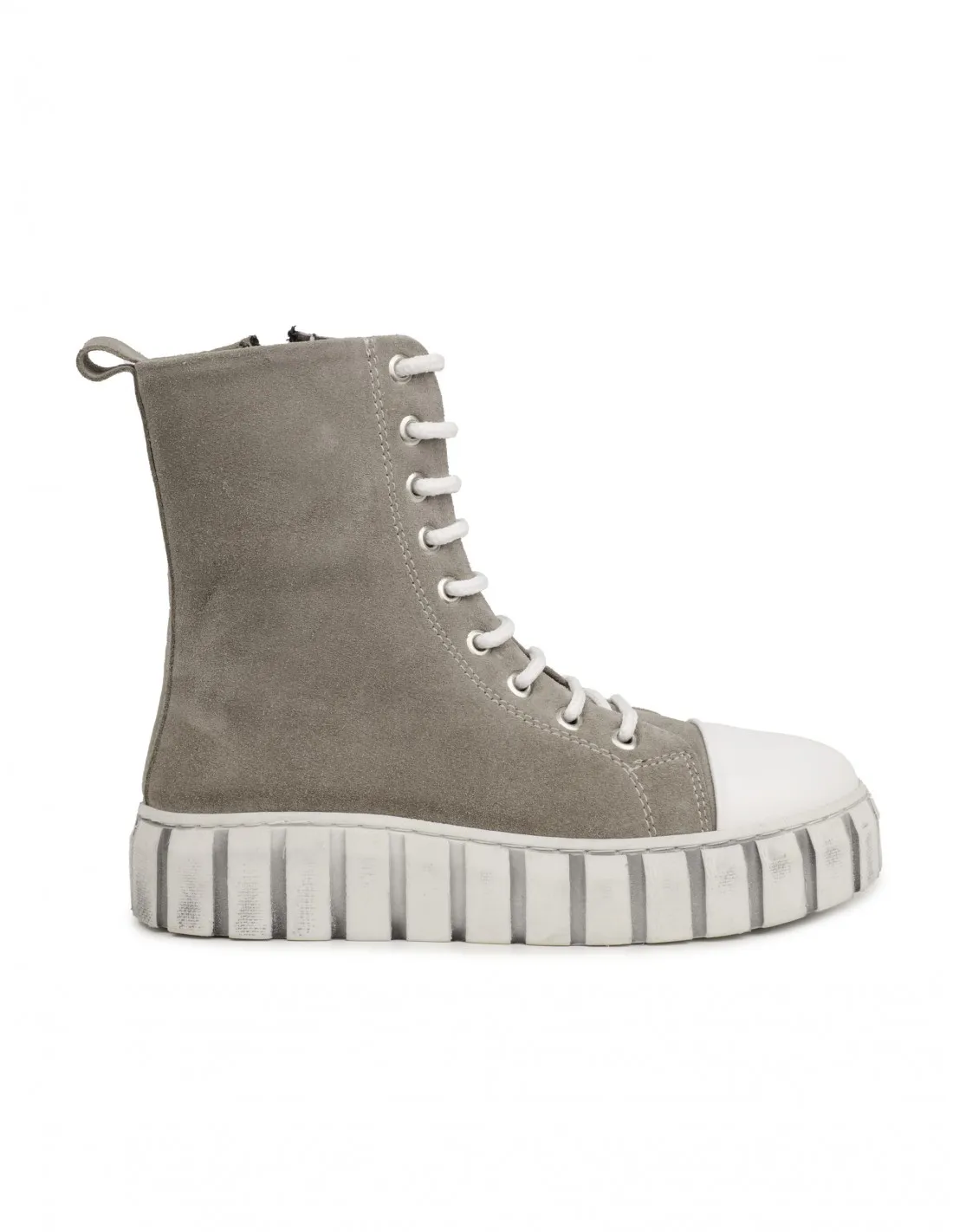 Botas Cordones Puntera Piel Gris