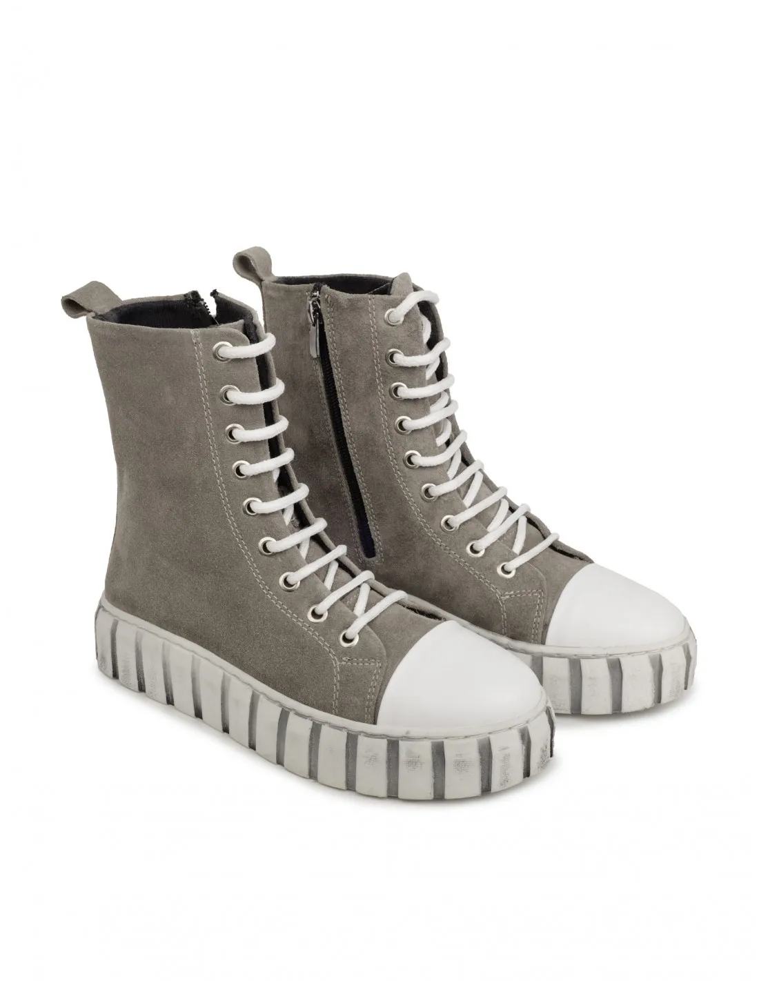 Botas Cordones Puntera Piel Gris