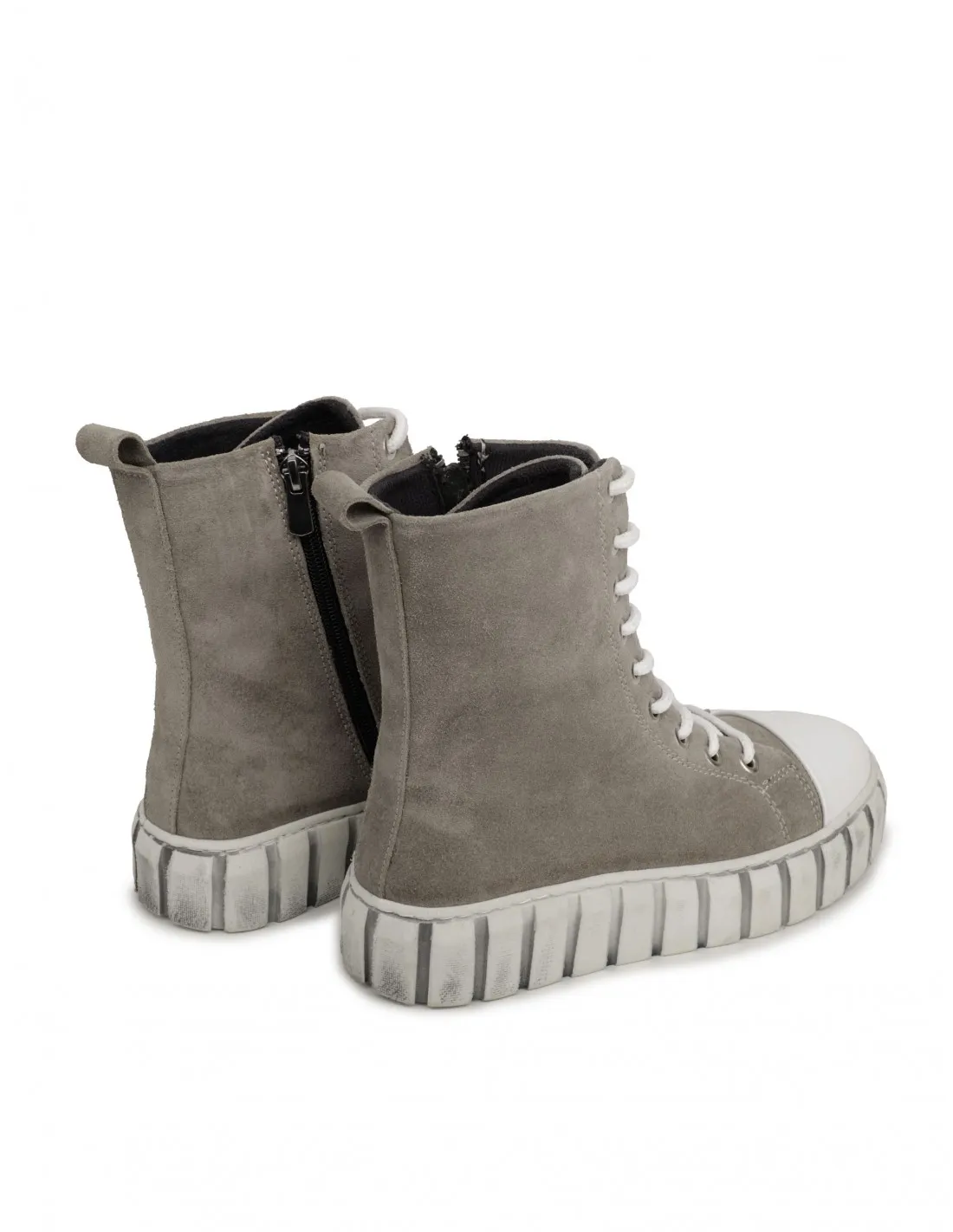 Botas Cordones Puntera Piel Gris