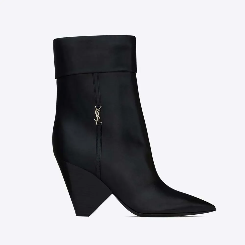 Botines Saint Laurent YSL Mujer Niki en piel lisa y monograma plateado-Negro