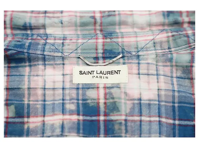 Camisa de algodón multicolor a cuadros blanqueados de Saint Laurent 