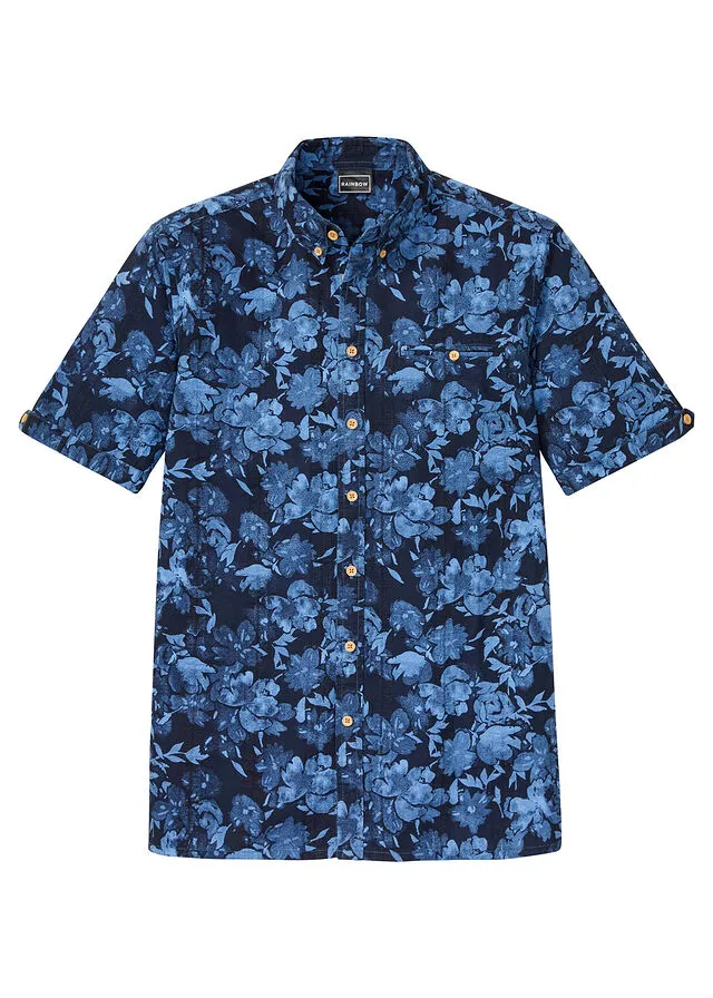 Camisa de manga corta Azul con flores