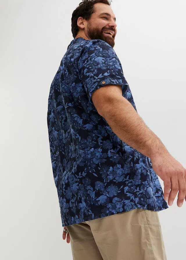 Camisa de manga corta Azul con flores