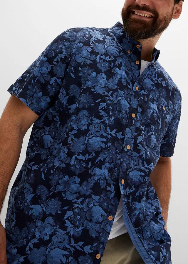 Camisa de manga corta Azul con flores