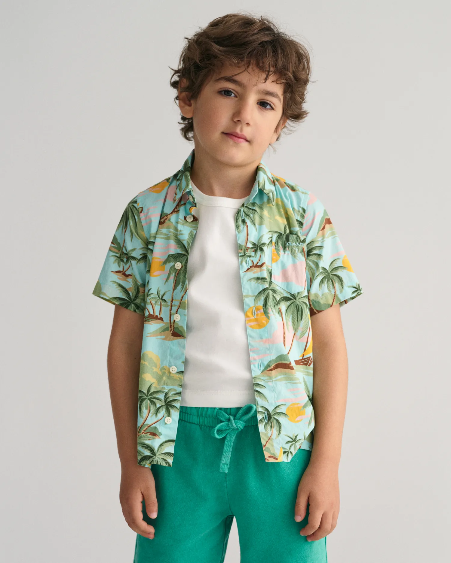 Camisa de manga corta de algodón Palm Print Kids