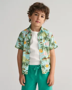 Camisa de manga corta de algodón Palm Print Kids