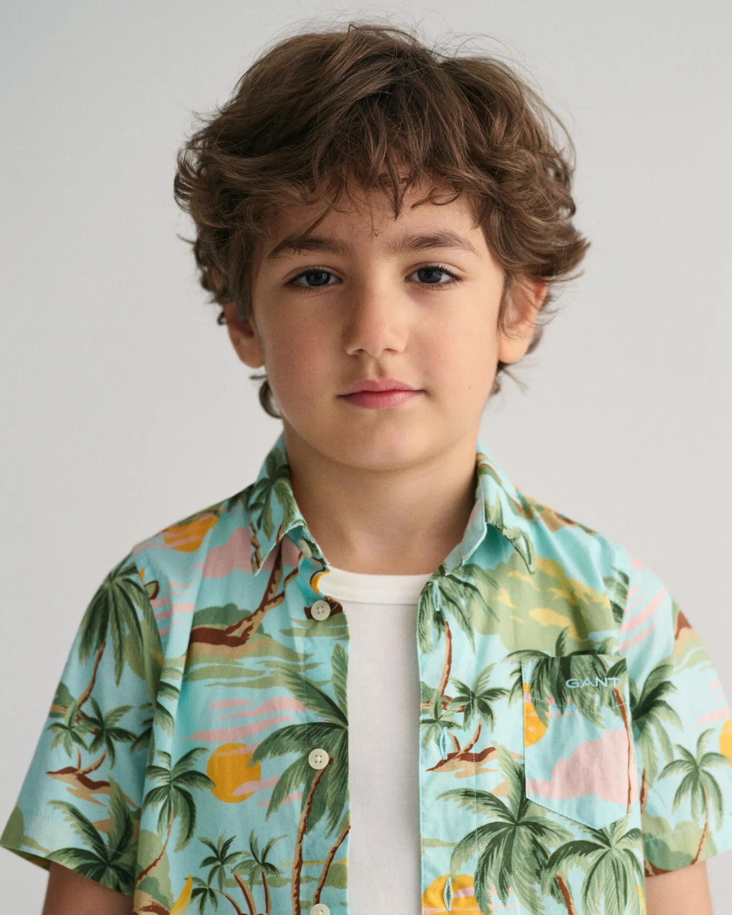 Camisa de manga corta de algodón Palm Print Kids