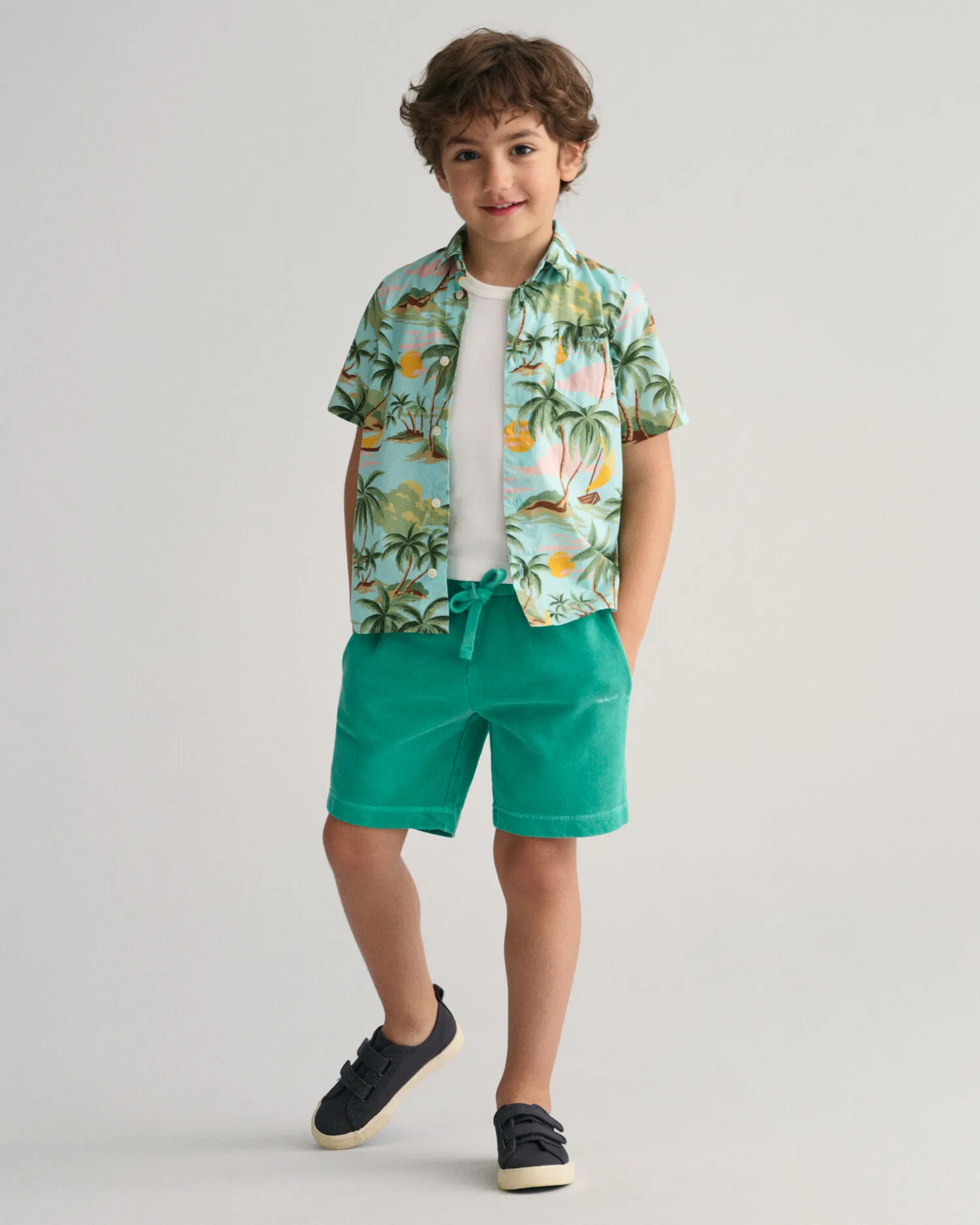 Camisa de manga corta de algodón Palm Print Kids