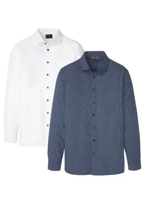 Camisa de vestir (2 unidades) Azul oscuro con estampado gráfico + blanco