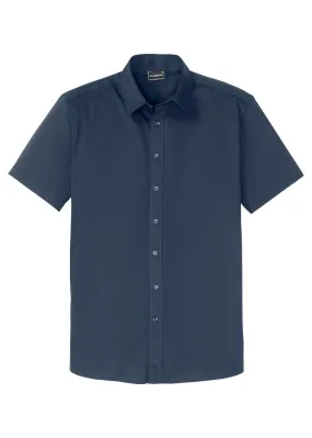 Camisa elástica de manga corta y corte slim Azul marino