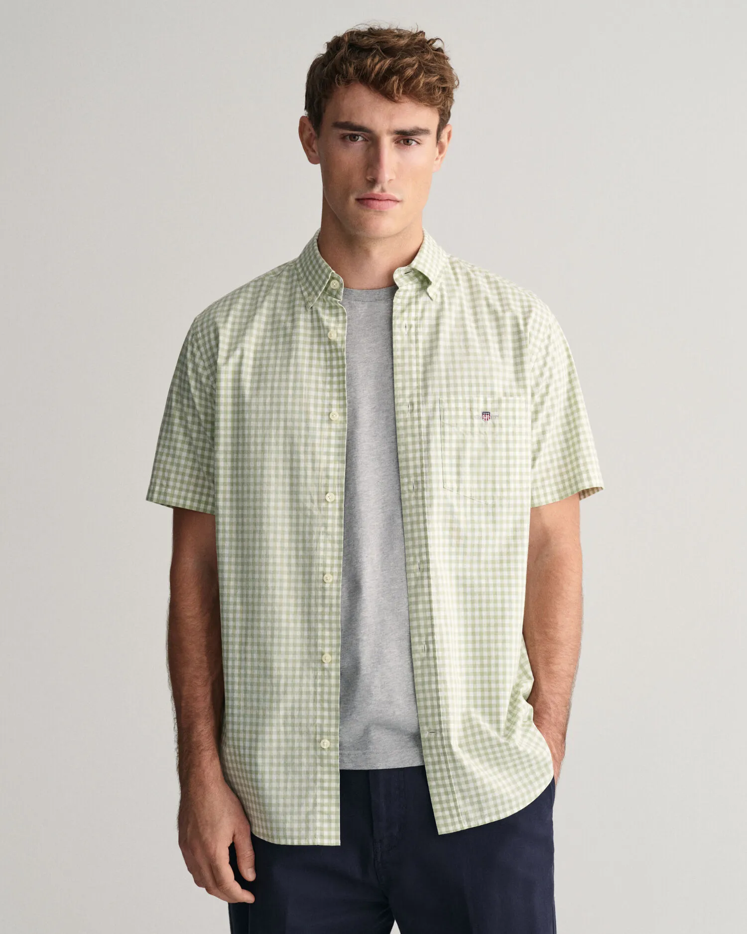 Camisa Regular Fit de manga corta en popelina Gingham