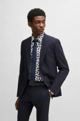 Camisa slim fit de popelín de algodón elástico con estampado floral