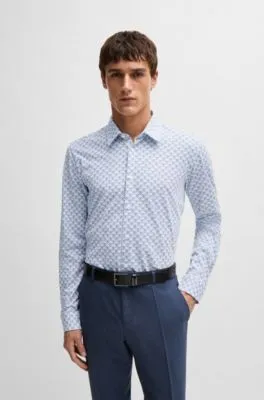 Camisa slim fit en punto de algodón estampado