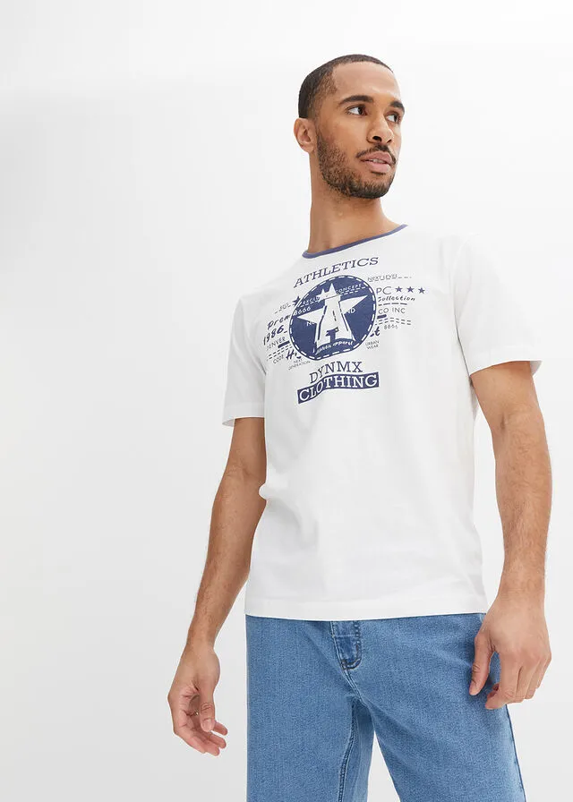 Camiseta (2 unidades) blanco - índigo estampado