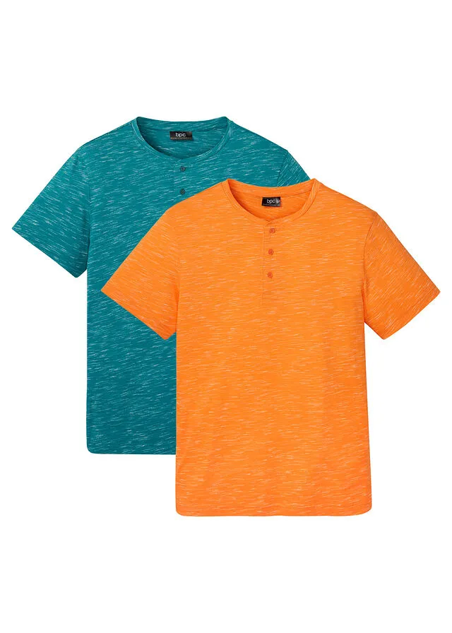 Camiseta con cuello henley de manga corta (2 unidades) Azul petróleo + naranja cobrizo