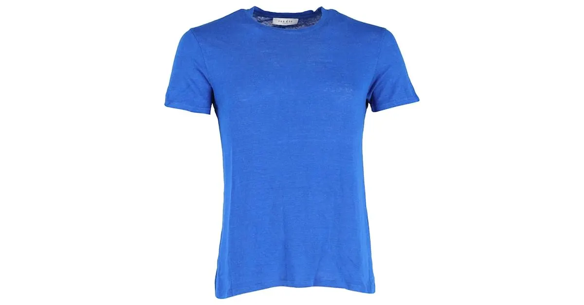 Camiseta de cuello redondo Sandro Paris en lino azul 