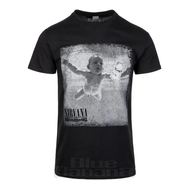 Camiseta de manga corta Nevermind de la banda Nirvana (Negro)