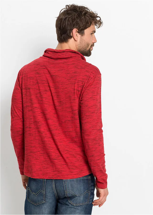 Camiseta de manga larga con cuello tipo chal Rojo jaspeado