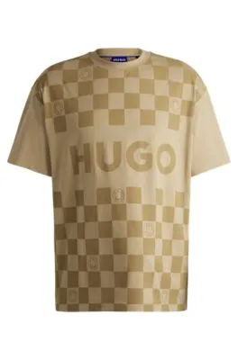 Camiseta holgada de punto de algodón con estampado a cuadros