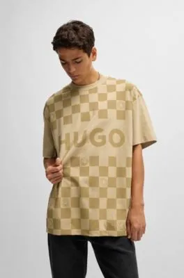 Camiseta holgada de punto de algodón con estampado a cuadros