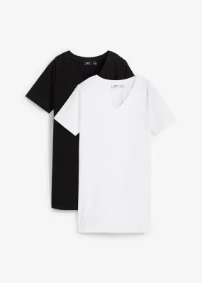 Camiseta larga básica con cuello en V y manga corta (2 unidades) Negro-blanco