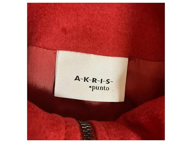 Chaqueta de lana y angora con botones de ladrillo Akris Punto Roja 