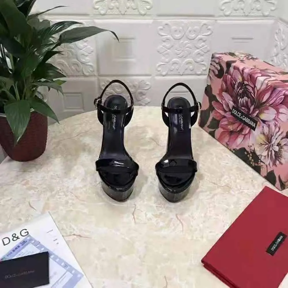 Dolce Gabbana D&G Sandalias con plataforma de piel de becerro pulida para mujer-Negro