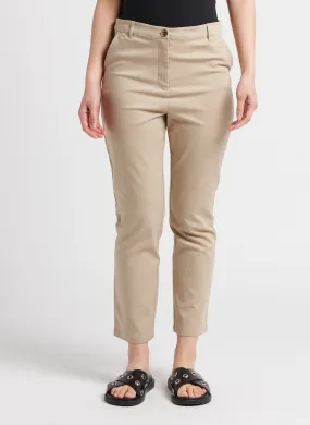 ELANOR - Pantalón chino tobillero de algodón orgánico elástico en beige