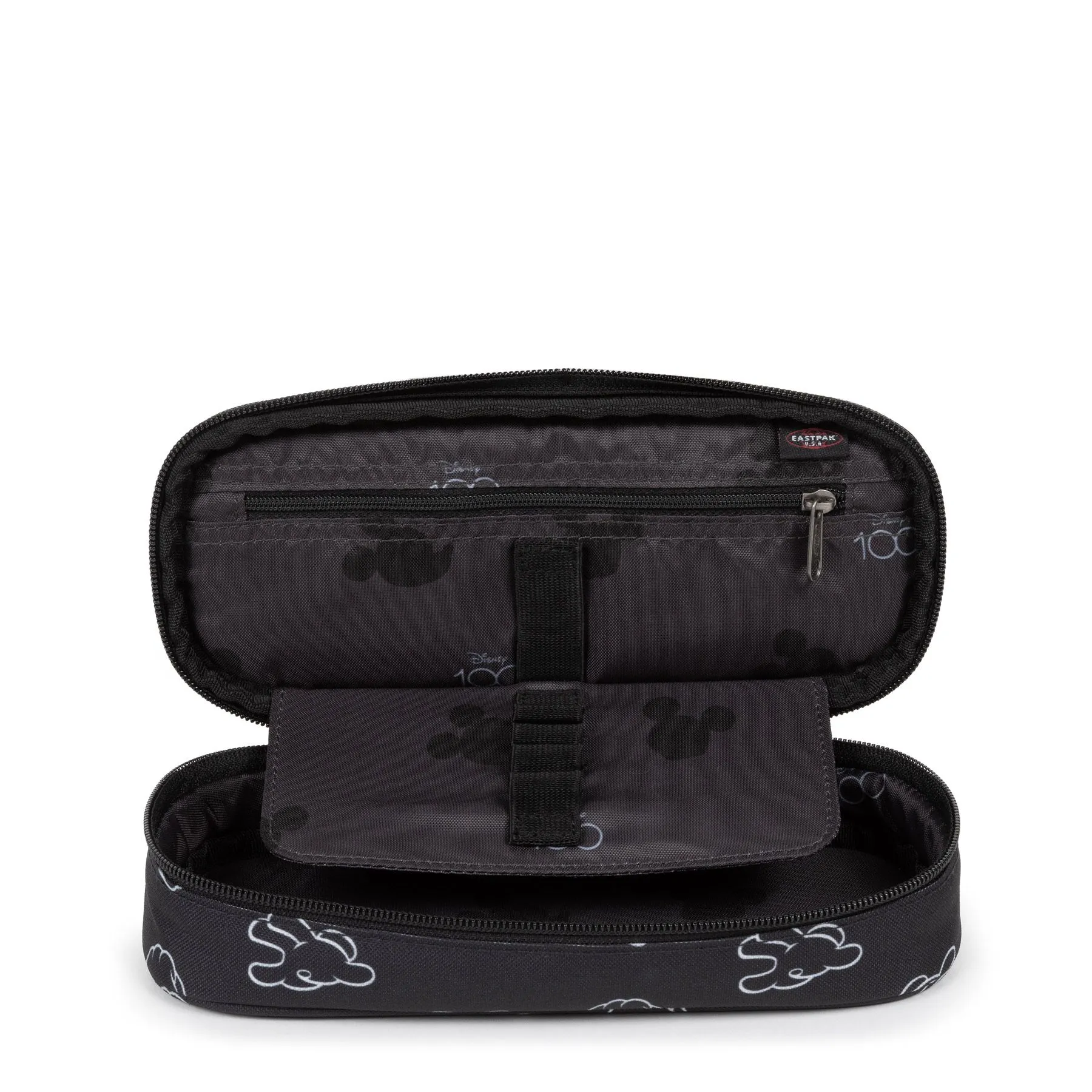 Estuche escolar Eastpak: PLUMIER OVAL SINGLE EK8E9 MICKEY HANDS (EDICION ESPECIAL) blanco y negro