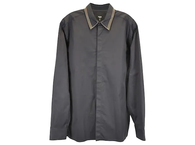 Fendi Camisa Con Cuello Italiano De Algodón Negro 