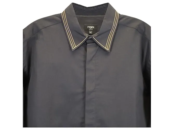 Fendi Camisa Con Cuello Italiano De Algodón Negro 