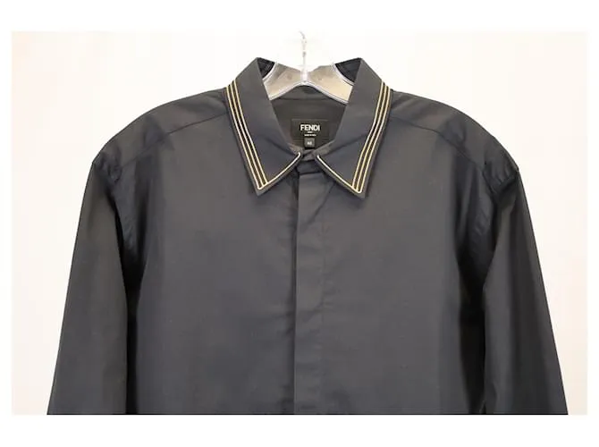 Fendi Camisa Con Cuello Italiano De Algodón Negro 