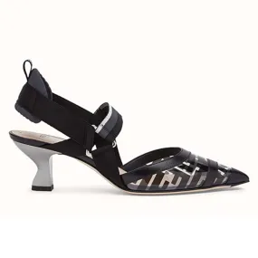 Fendi Mujer PUMPS Slingbacks en PU y Piel Tacón Medio-Negro