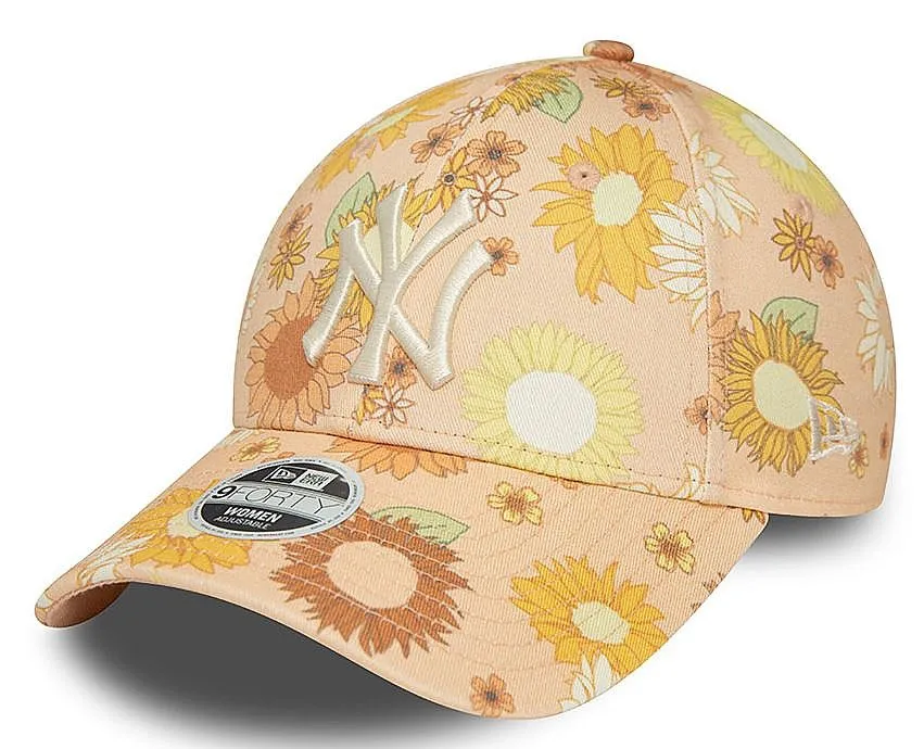 gorra con visera New Era 9FO Floral Aop MLB New York Yankees - Peach/White - women´s