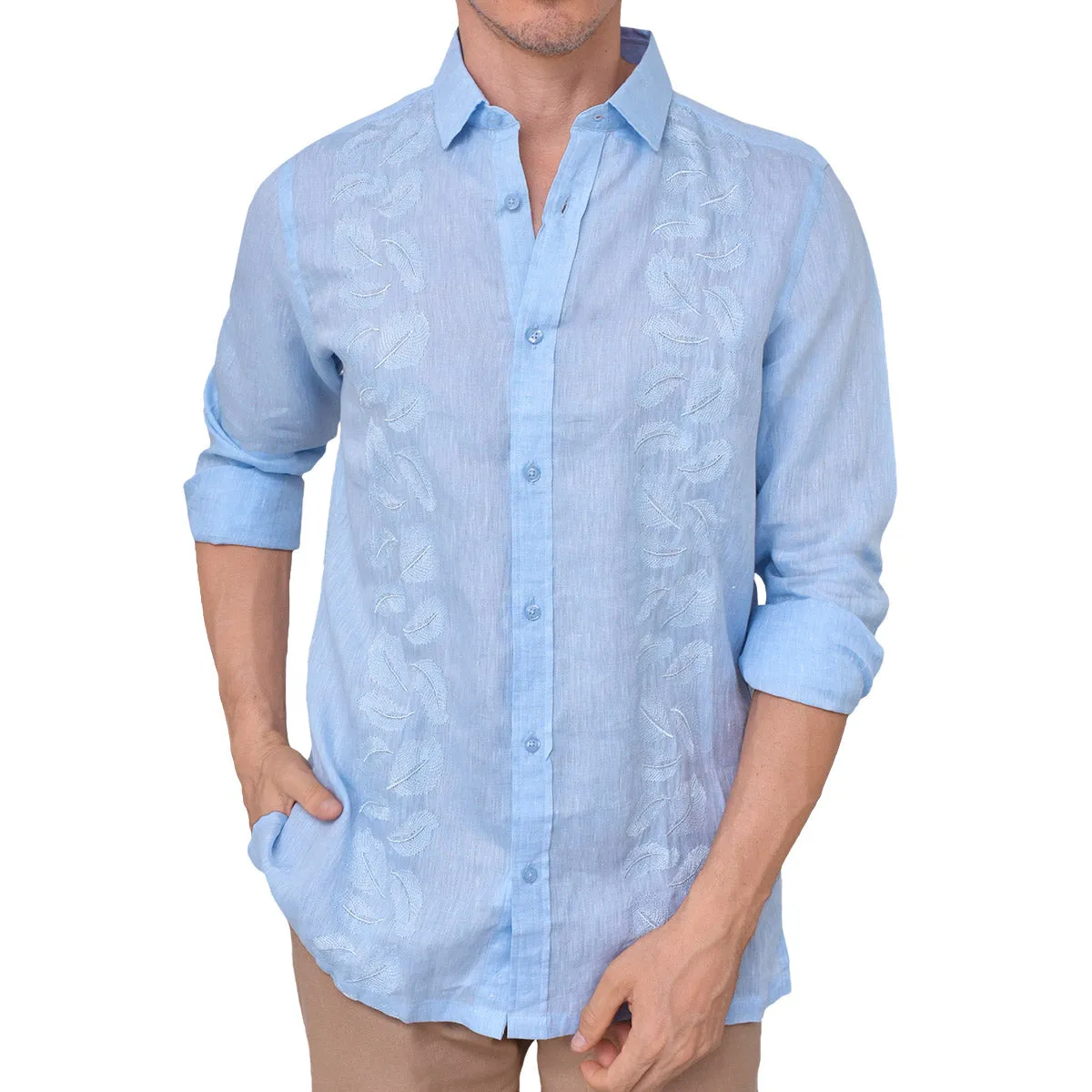 GUAYABERA PREMIUM LINO CELESTE