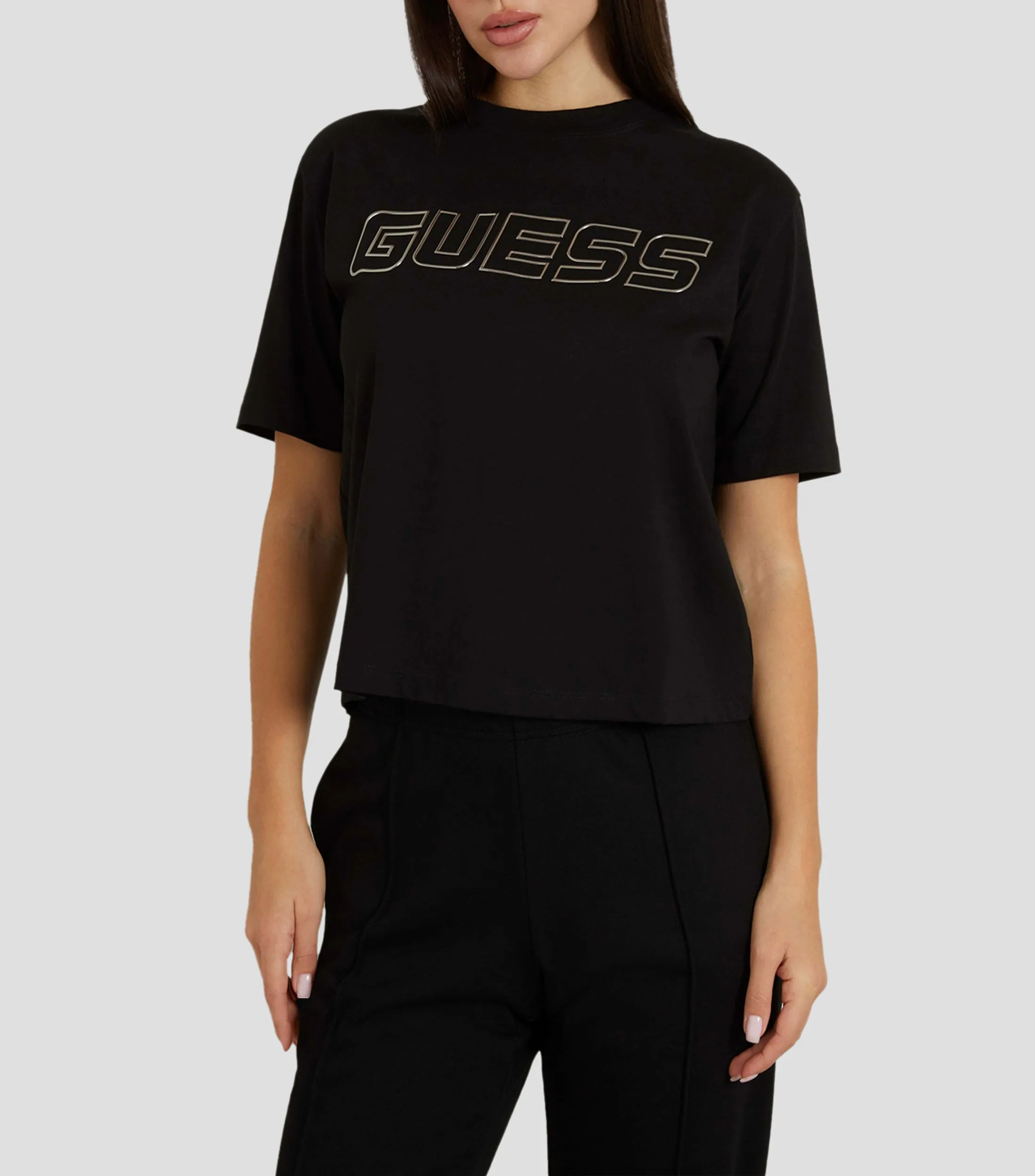 Guess Playera de cuello redondo y manga corta con logo Mujer